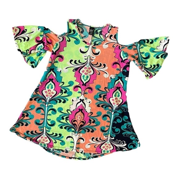 Lildy Cold Shoulder Tunic Swim Cover Up Retro Beachwear Resortwear |Small Medium - Picture 1 of 8